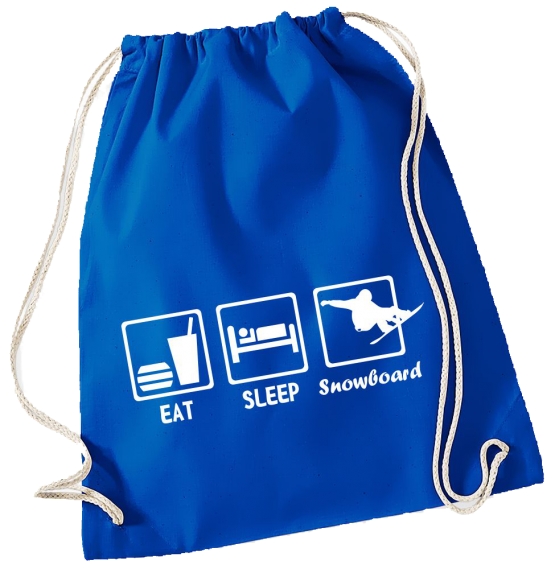 EAT SLEEP SNOWBOARD ! Gymbag Rucksack Turnbeutel Tasche Backpack für Pausenhof, Schule, Sport, Urlaub