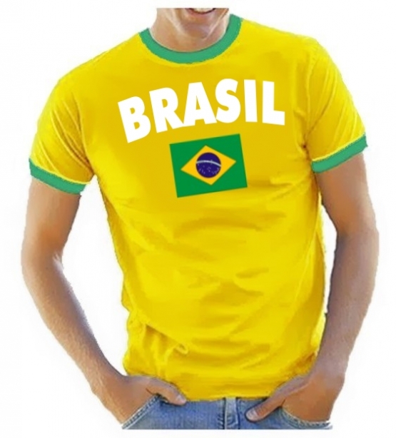 BRAZIL BRASILIEN Fußball T-Shirt gelb RINGER S M L XL XXL