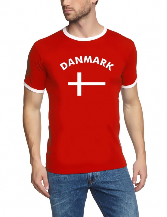DÄNEMARK DENMARK Fußball T-Shirt rot RINGER S M L XL XXL