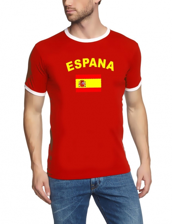 SPANIEN ESPANA Fußball T-Shirt rot RINGER S M L XL XXL