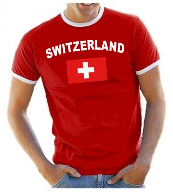 SCHWEIZ - SWITZERLAND Fußball T-Shirt rot RINGER S M L XL XXL