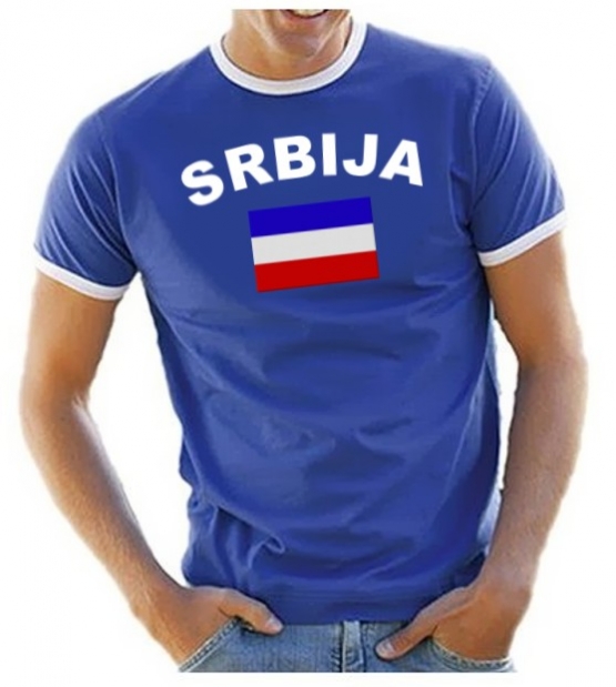 SERBIEN - SRBIJA Fußball T-Shirt royalblau RINGER S M L XL XXL