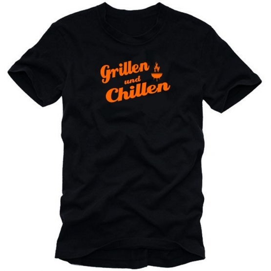 Grillen und Chillen T-SHIRT BBQ schwarz/orange