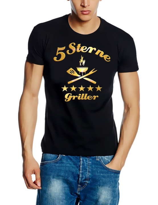 5 Sterne Griller - GRILL SHIRT - BBQ - grillen SCHWARZ / GOLD