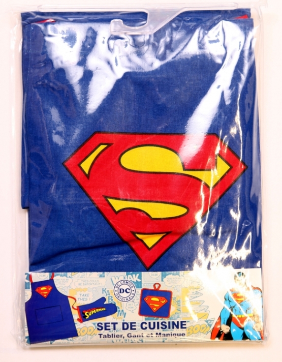 Grillschürze SUPERMAN 3 Teile Set mit Grillhandschuh und Topflap