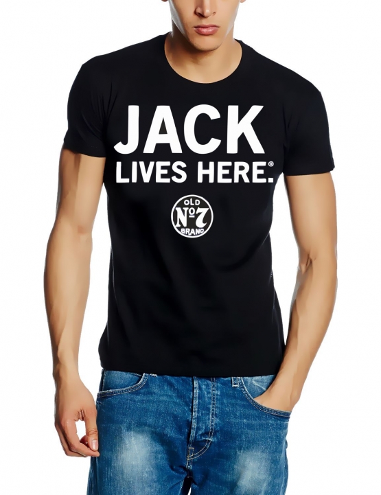 JACK DANIELS - Jack lives here - Logo schwarz -  T-Shirt, GR.S M