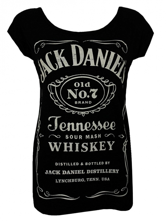JACK DANIELS DAMEN ZIPPER LOGO schwarz -  T-Shirt, GR.S M L XXL