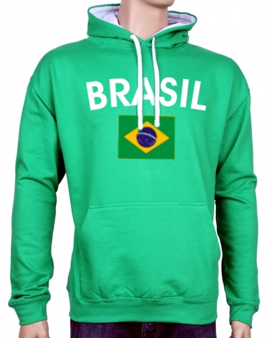 BRASIL WM in BRASILIEN Fußball Sweatshirt mit Kapuze Brazil grün