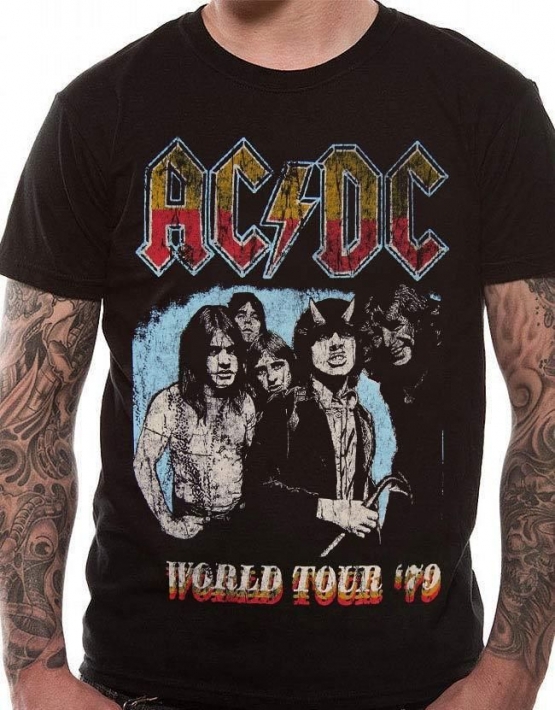 AC/DC WORLD TOUR 1979 - NEU - T-SHIRT, Schwarz - S M L XL