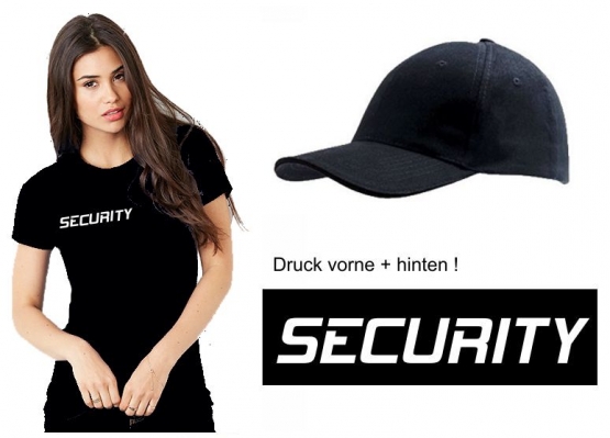 SECURITY - Damen T-Shirt + CAP ! Set schwarz S M L XL 2XL Druck