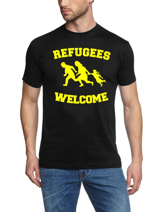 REFUGEES WELCOME ! T-Shirt Flüchtlinge, Asyl schwarz, dunkelblau