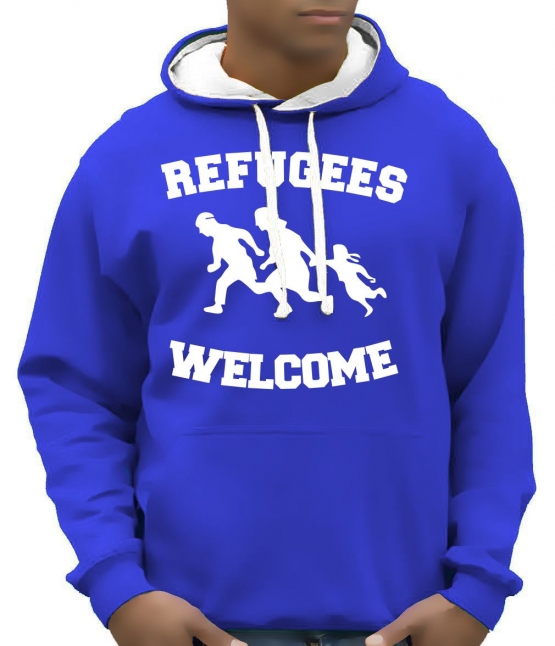 REFUGEES WELCOME ! Sweatshirt mit Kapuze HOODIE Flüchtlinge, sch