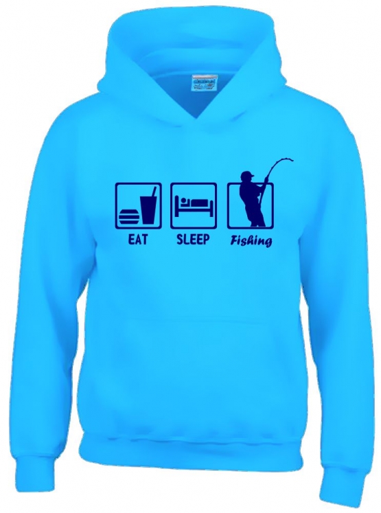 EAT SLEEP FISHING Kinder Sweatshirt mit Kapuze HOODIE Kids Gr.12