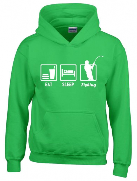 EAT SLEEP FISHING Kinder Sweatshirt mit Kapuze HOODIE Kids Gr.12