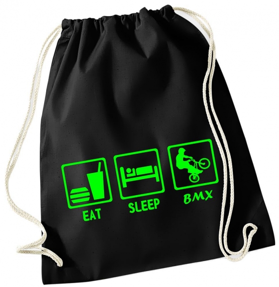 EAT SLEEP BMX ! Gymbag Rucksack Turnbeutel Tasche Backpack für Pausenhof, Schule, Sport, Urlaub