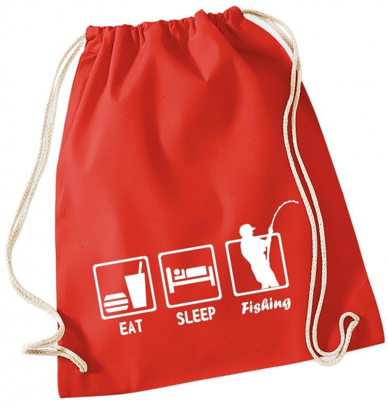 EAT SLEEP FISHING ANGELN ! Gymbag Rucksack Turnbeutel Tasche Backpack für Pausenhof, Schule, Sport, Urlaub