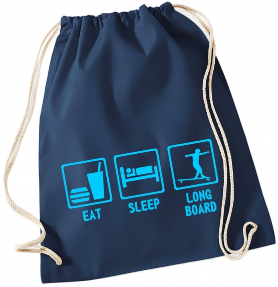 EAT SLEEP LONGBOARD ! Gymbag Rucksack Turnbeutel Tasche Backpack für Pausenhof, Schule, Sport, Urlaub
