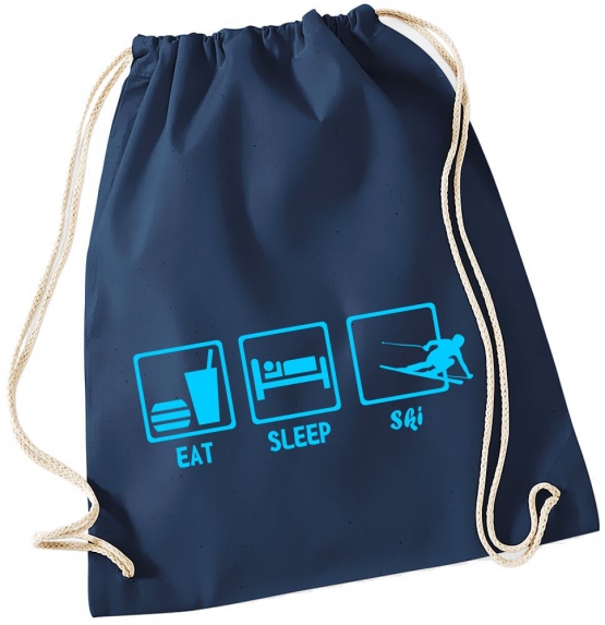 EAT SLEEP SKI ! Gymbag Rucksack Turnbeutel Tasche Backpack für Pausenhof, Schule, Sport, Urlaub