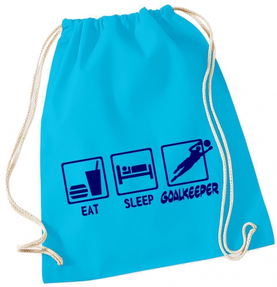 EAT SLEEP TORWART ! Gymbag Rucksack Turnbeutel Tasche Backpack für Pausenhof, Schule, Sport, Urlaub