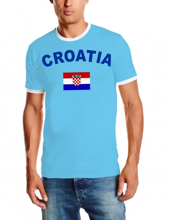 WM 2018 Kroatien T-SHIRT mit Deinem NAMEN + NUMMER ! Fußball Trikot Ringer Kroatien Sky S M L XL XXL