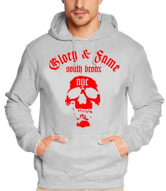 GLORY & FAME south bronx NYC hoodie hellgrau/rot