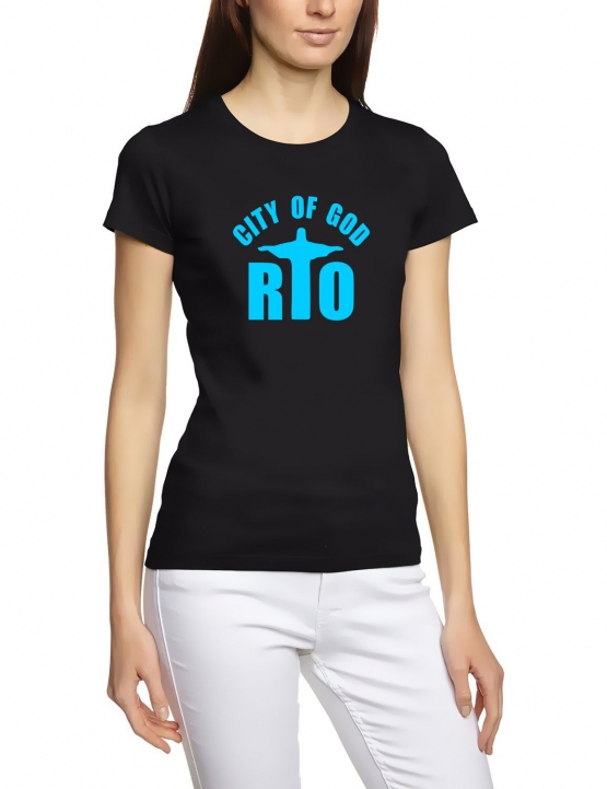 Frauen Shirt RIO CITY OF GOD GIRLY T-SHIRT SCHWARZ / BLAU