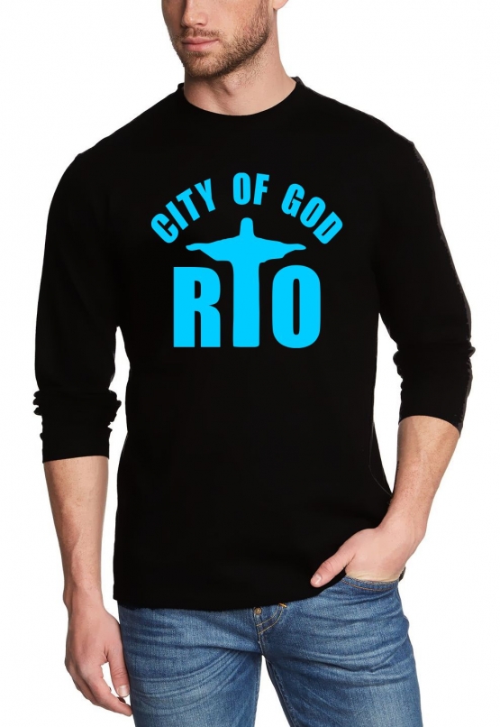 Rio city of god LANGARM T-Shirt schwarz/blau