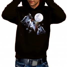 3 WOLF MOON Hoodie Sweatshirt mit Kapuze schwarz