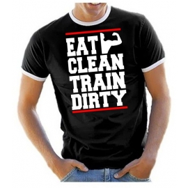 EAT CLEAN - TRAIN DIRTY ! Ringer T-Shirt div. Farben S M L XL 2X