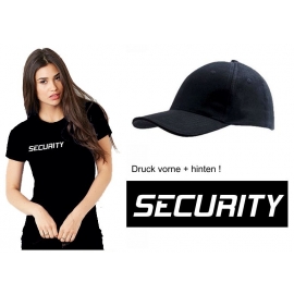 SECURITY - Damen T-Shirt + CAP ! Set schwarz S M L XL 2XL Druck