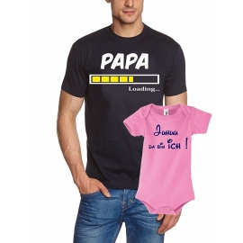 PAPA T-SHIRT + STRAMPLER - Set zur Geburt Vater und Baby - Papa