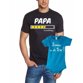 PAPA T-SHIRT + STRAMPLER - Set zur Geburt Vater und Baby - Papa