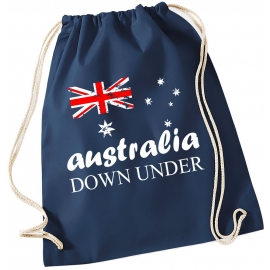AUSTRALIA Vintage GYMBAG Down Under Australien Blau Navy Schwarz Rucksack Gymsac Back pack Ranzen Sporttasche Turnbeutel