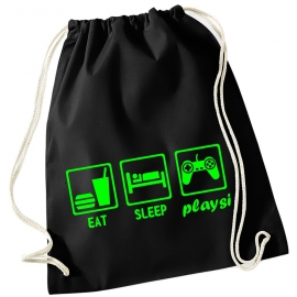 EAT SLEEP PLAYSI ! Gymbag Rucksack Turnbeutel Tasche Backpack für Pausenhof, Schule, Sport, Urlaub