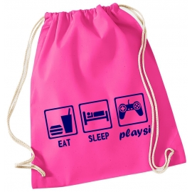 EAT SLEEP PLAYSI ! Gymbag Rucksack Turnbeutel Tasche Backpack für Pausenhof, Schule, Sport, Urlaub