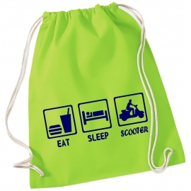 EAT SLEEP SCOOTER ! Gymbag Rucksack Turnbeutel Tasche Backpack für Pausenhof, Schule, Sport, Urlaub
