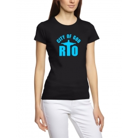 Frauen Shirt RIO CITY OF GOD GIRLY T-SHIRT SCHWARZ / BLAU