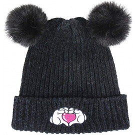 Minnie Maus Mütze Beanie schwarz Pom pom Ohren Minni Mouse 3D Effekt